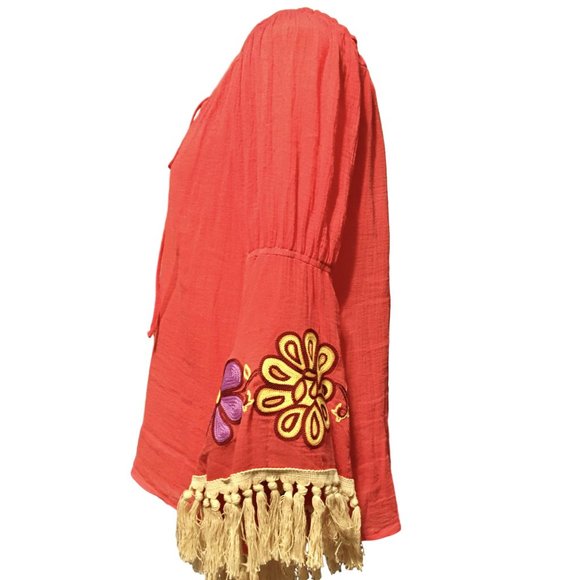 VaVa Joy Han Coral Floral Fringe Top - FUN!  Med - Picture 6 of 7